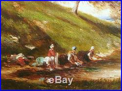 Huile sur toile, les Lavandières, Gaston PRUNIER (1863-1927) Tableau ancien