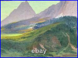 Huile sur toile marouflée sur panneau signée Philippe LANG paysage de montagne