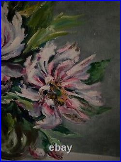 Huile sur toile nature morte par M. Marrois bouquet de fleurs L6464