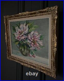 Huile sur toile nature morte par M. Marrois bouquet de fleurs L6464