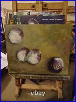 Huile sur toile, nature morte par l'artiste. XXème. Les navets