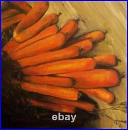 Huile sur toile nature morte par l'artiste XXèmeles carottes d'Agon