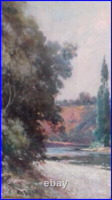 Huile sur toile, paysage à la rivière, XX-XIXème, signée et datée 1907