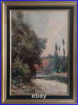Huile sur toile, paysage à la rivière, XX-XIXème, signée et datée 1907