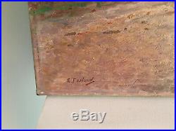 Huile sur toile, paysage avec personnages, signée Etienne Furlaud