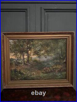 Huile sur toile paysage de sous-bois par Charrrier début XXe L6573