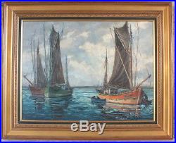 Huile sur toile peinture de Pierre Bogdanoff marine voiliers tableau