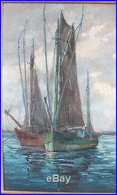 Huile sur toile peinture de Pierre Bogdanoff marine voiliers tableau