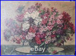 Huile sur toile peinture signée Oswald Poreau oeillets du poète 1945