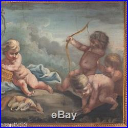 Huile sur toile peinture tableau putti chérubins fin 18eme début 19eme