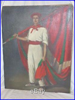 Huile sur toile signé D Pouillaude des années 40/50 Basques portant L'IKURRINA
