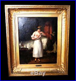 Huile sur toile signée César DUCORNET (peintre né sans bras) La Grisette