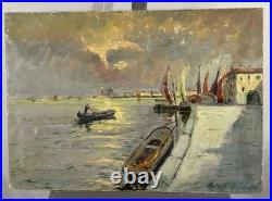 Huile sur toile signée École Italienne XIXe XXe vue de Venise 50x70 cm