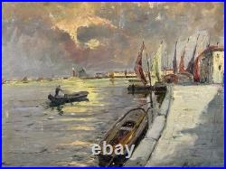 Huile sur toile signée École Italienne XIXe XXe vue de Venise 50x70 cm