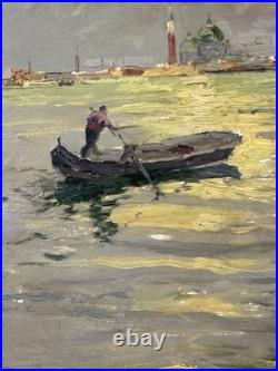 Huile sur toile signée École Italienne XIXe XXe vue de Venise 50x70 cm