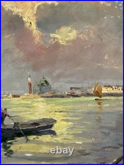 Huile sur toile signée École Italienne XIXe XXe vue de Venise 50x70 cm