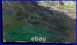 Huile sur toile signée représentant un paysage Lac de montagne France Barbizon