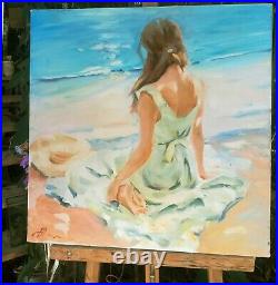 Huile /toile Jeune femme sur la plage signée Alexander SHEVCHUK