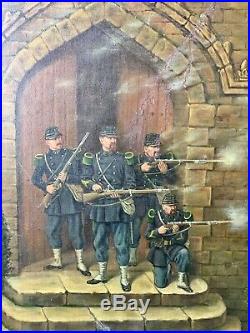Huile toile peinture Soldats militaria à identifier Charles le Tourneur XIX 1885