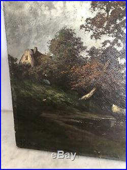 Huile toile peinture tableau ECOLE BARBIZON Adrien Rousseau (1814-1851) XIXe 19e