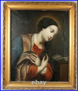 Importante Huile sur toile XVIII Vierge Marie en prière école italienne