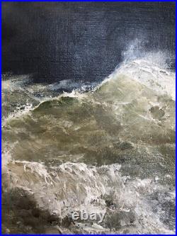 Impressionnante marine huile sur toile Emile Maillard (1846-1926), Tempête