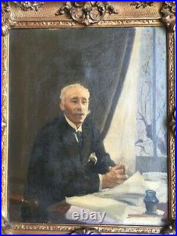 Indochine Portrait d'homme Huile sur toile 1930 Cadre doré mouluré