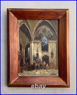 Intérieur d'église, Huile Sur Toile Signée Gilbert, Tableau Encadré, Peinture Intérieur d'église, Huile Sur Toile Signée Gilbert, Tableau Encadré, Peinture