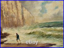 JOSEPH IZARIE-RIVIERE. Bord de Mer Animé. Peinture huile sur toile