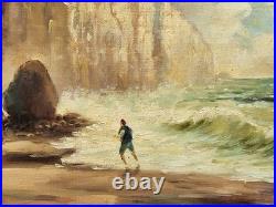 JOSEPH IZARIE-RIVIERE. Bord de Mer Animé. Peinture huile sur toile