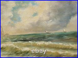 JOSEPH IZARIE-RIVIERE. Bord de Mer Animé. Peinture huile sur toile