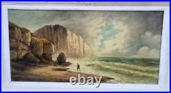 JOSEPH IZARIE-RIVIERE. Bord de Mer Animé. Peinture huile sur toile