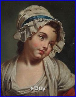 J B GREUZE (1725-1805)LA JEUNE FILLE ROMANTIQUE HUILE S/ T XIXe BEAU CADRE