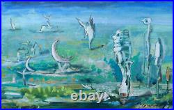 Jacques Le Noane (1928-2016) Composition Surrealiste Huile Sur Toile 1991 (14)