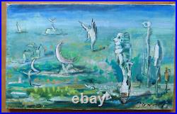 Jacques Le Noane (1928-2016) Composition Surrealiste Huile Sur Toile 1991 (14)