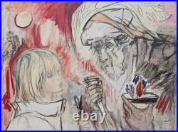 Janie MICHELS (1920-2009) Huile sur toile signée Le sacrifice d'Abraham 1995