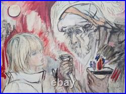 Janie MICHELS (1920-2009) Huile sur toile signée Le sacrifice d'Abraham 1995