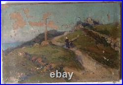 Jean BERNE BELLECOUR Tableau XIXe Paysage Impressionniste Breton Huile Toile