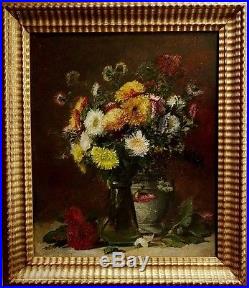 Jean DE COURCELLES 1791-1857 Tableau ancien Bouquet de fleurs sur un entablement