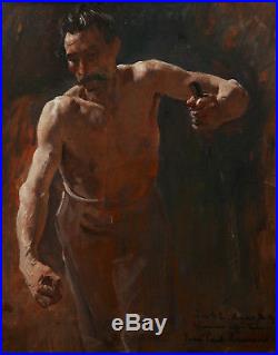 Jean-Paul LAURENS tableau huile portrait ouvrier forge homme torse nu masculin