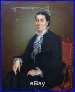 Jeanne Lombard Portrait de femme Ecole suisse du XIXème siècle Huile sur toile