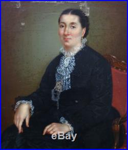 Jeanne Lombard Portrait de femme Ecole suisse du XIXème siècle Huile sur toile
