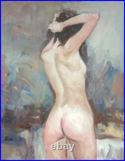 Jeune Femme Nue -huile/ toile 50x65-signée Alan-Oil painting nude woman