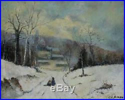 Jos Beerden, 1917, Paysage animé sous la neige, Huile sur toile, Circa 1950