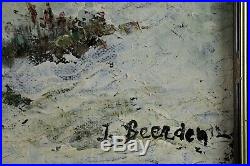 Jos Beerden, 1917, Paysage animé sous la neige, Huile sur toile, Circa 1950