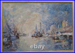 Joseph Raumann (1908-1999) Huile sur toile Sortie du Port du HAVRE