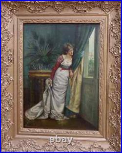 Jules Cellier 1826-1890. Charmante Toile. Jeune Femme Regardant A Sa Fenêtre