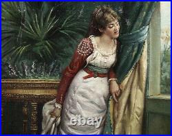 Jules Cellier 1826-1890. Charmante Toile. Jeune Femme Regardant A Sa Fenêtre