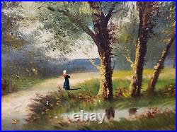 LUCIEN HENRY. Paysage Animé. Peinture huile sur toile signé