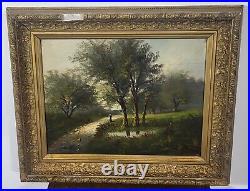 LUCIEN HENRY. Paysage Animé. Peinture huile sur toile signé